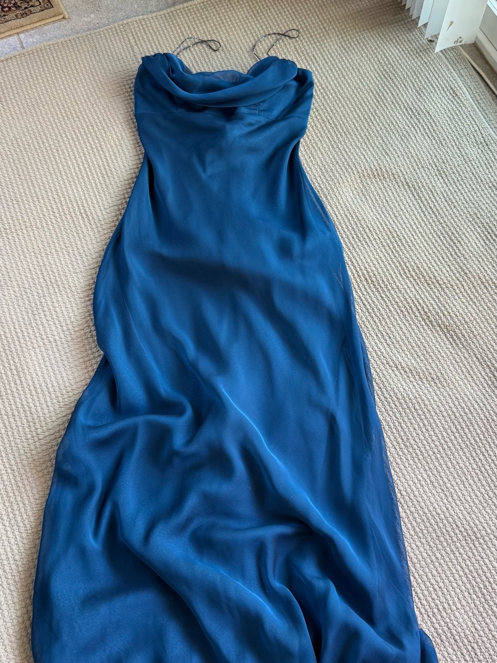 Betsy & Adam Teal Blue Cowl-Neck Maxi Dress